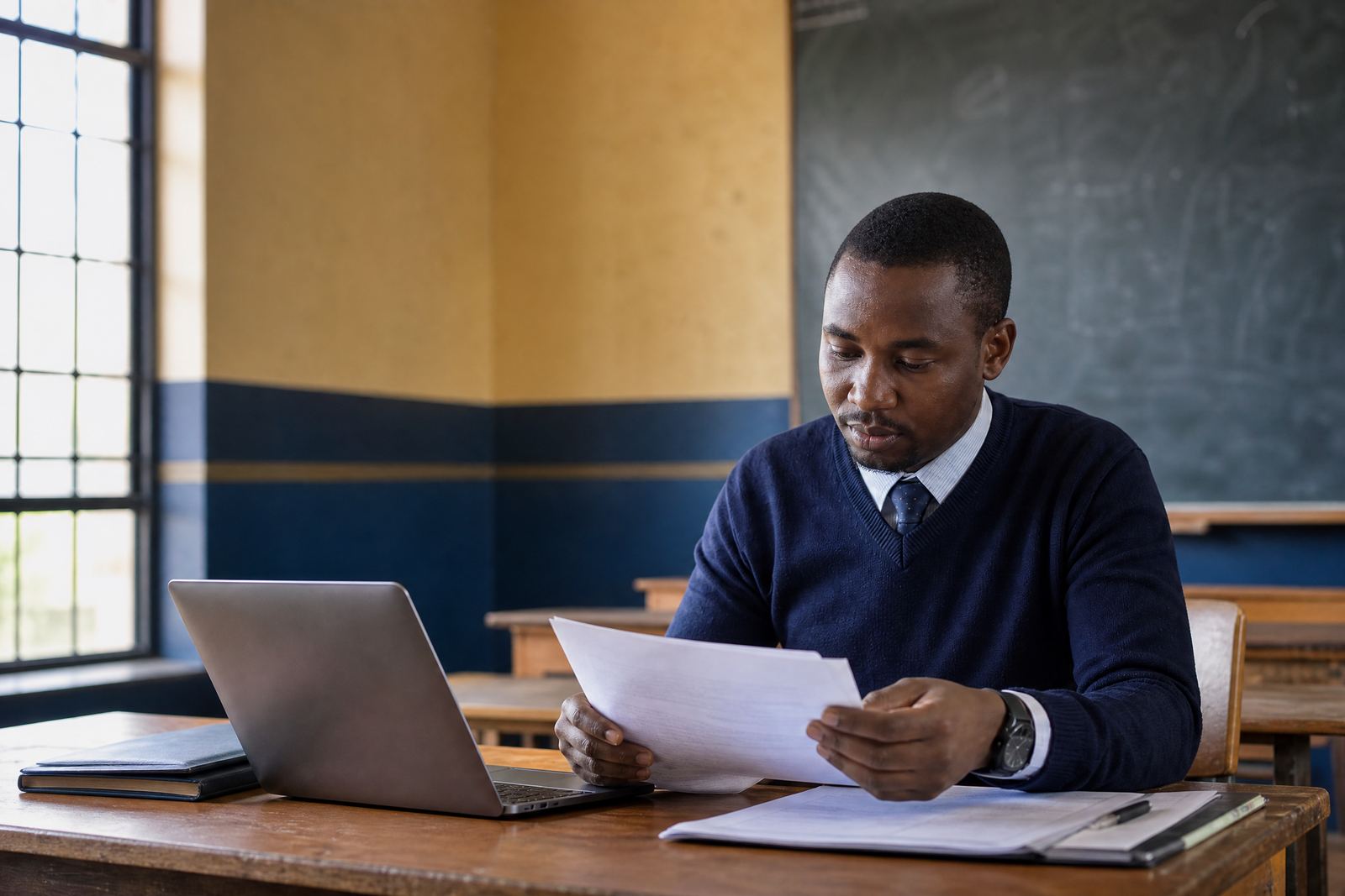 Teacher preparing classroom documents